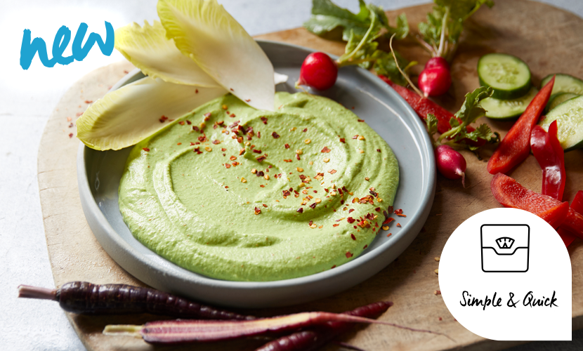 Pea and Broad Bean Dip, Served with Crudités Celebrity Slim