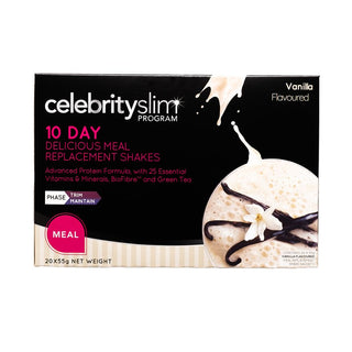 A box of Celebrity Slim 10 Day Delicious Meal Replacement Shakes Vanilla