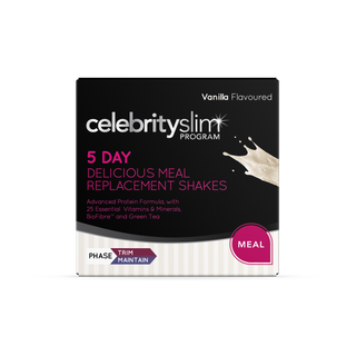 A box of Celebrity Slim 5 Day Delicious Meal Replacement Shakes Vanilla from the top