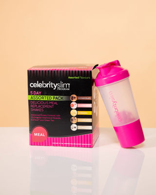 Celebrity Slim protein shaker with Celebrity Slim meal replacement shakes