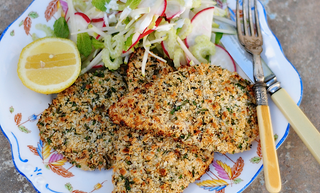 Almond & Parmesan Crumbed Chicken with Minted Green Apple & Celery Slaw