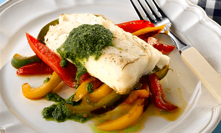 Roast Fish with Salsa Verde and Sweet'n'Sour Capsicums