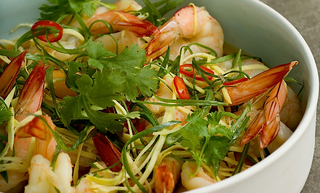 Chinese Steamed Prawns with Lettuce Stir Fry