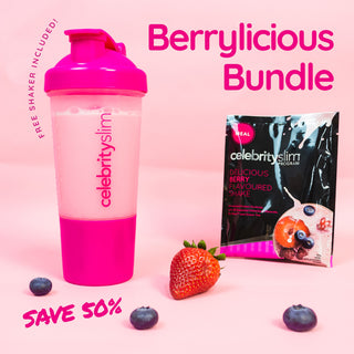 Berrylicious Sachet along with a Strawberry, Blueberries and a Celebirty Slim Shaker